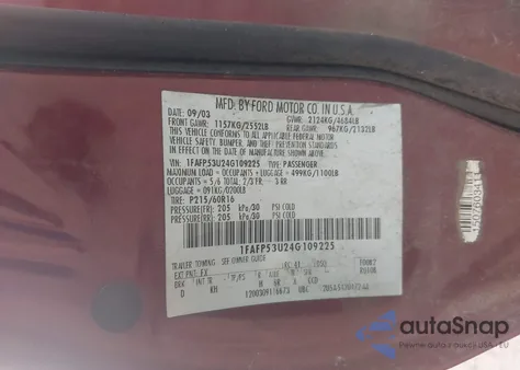 2004 Ford Taurus Se из США, поврежденный, VIN 1FAFP53U24G109225